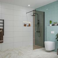 Fortifura Galeria inloopdouche - 70x200cm - rookglas - wandarm - mat zwart SW797941/SW797905 - thumbnail