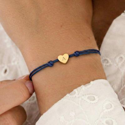 Gepersonaliseerde koord armband - Blauw - Gouden hartje