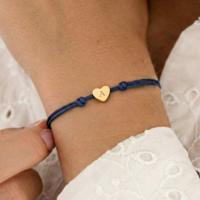 Gepersonaliseerde koord armband - Blauw - Gouden hartje - thumbnail