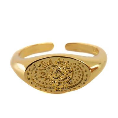 Verstelbare Ring Zon/Maan Zegel Koper Goudkleurig Verstelbare Ring Zon/Maan Zegel Koper Goudkleurig