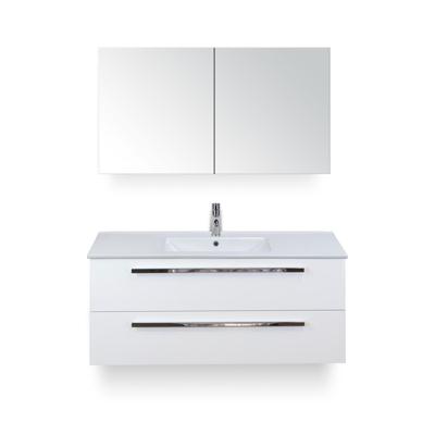 Seville Badmeubelset 120 cm - 2 laden Wit Hoogglans - Wastafel Enjoy Enkel - met Spiegelkast