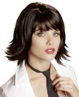 Pruik Halflang Stijl Zwart Met Pony - thumbnail