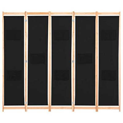 Kamerscherm met 5 panelen 200x170x4 cm stof zwart