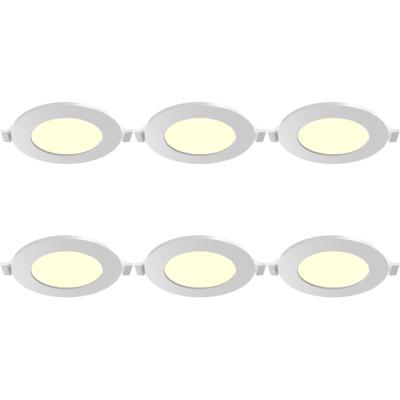 LED Downlight Inbouwspot Dimbaar 6 Stuks - Brinton Thin - 4W 280lm 120° Bundelhoek - Warm Wit 3000K - IP40 - Rond - Wit - Ø85mm Buitenmaat - Ø70mm Zaagmaat
