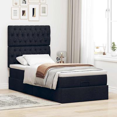 Ottoman bed met matras en LED's 120x200cm stof zwart - thumbnail