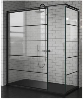 Inloopdouche Novellini Kuadra H Stripes 100x200 cm Helder Glas Mat Zwart Profiel