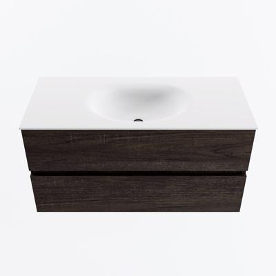 MONDIAZ VICA 100cm badmeubel onderkast Dark Brown 2 lades. Wastafel MOON midden 1 kraangat, kleur Talc.
