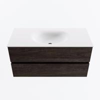 MONDIAZ VICA 100cm badmeubel onderkast Dark Brown 2 lades. Wastafel MOON midden 1 kraangat, kleur Talc. - thumbnail