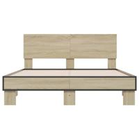 Bedframe bewerkt hout metaal sonoma eikenkleurig 120x200 cm - thumbnail