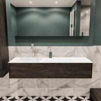 Mondiaz Lush Cloud badmeubel eiken Dark brown 150 cm 1 lade solid surface enkele spoelbak links 1 kraangat - thumbnail