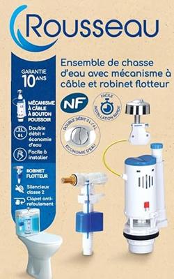 Toiletmechanismeset - ROUSSEAU - 3/6L - Robuust en compleet - NF-gecertificeerd - Stil en betrouwbaar