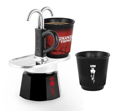 Italiaanse koffiemachine - BIALETTI - Mini express set - Stranger Things collectie - Met 2 hittebestendige kopjes - Zwart/Rood