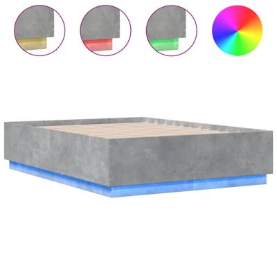 Bedframe met LED-verlichting bewerkt hout betongrijs 150x200 cm - thumbnail