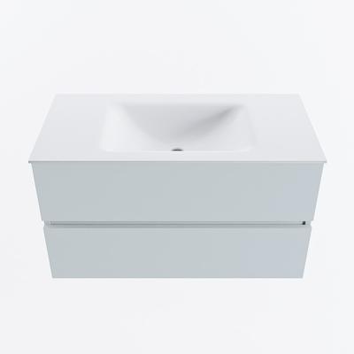 MONDIAZ VICA 90cm badmeubel onderkast Clay 2 lades. Wastafel CLOUD midden 1 kraangat, kleur Talc.