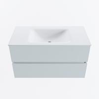 MONDIAZ VICA 90cm badmeubel onderkast Clay 2 lades. Wastafel CLOUD midden 1 kraangat, kleur Talc. - thumbnail