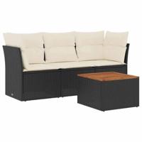 4-delige Loungeset met kussens poly rattan zwart - thumbnail