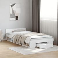 Bedframe met lade bewerkt hout wit 100x200 cm - thumbnail