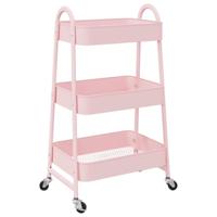 VidaXL Opbergtrolley 3-laags roze 42x41,5x77 cm staal - thumbnail