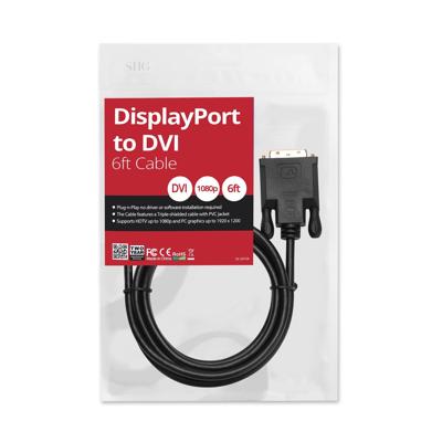 SIIG DisplayPort-naar-DVI-kabel - 1080p @60Hz mannelijk naar mannelijk passieve DP naar DVI-kabel voor DisplayPort-ingeschakeld computersysteem - 6 voet