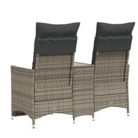 Tuinbank 2-zits verstelbaar met tafel poly rattan grijs - thumbnail