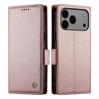 Lunso iPhone 17 Pro Max hoesje - PU leren Bookcase met ruimte voor pasjes - Rose Goud