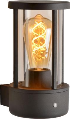 Lucide LORI - Wandlamp Binnen/Buiten - Ø 12 cm - 1xE27 - IP44 - Dag/nacht sensor - Antraciet