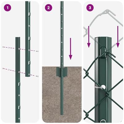 VidaXL Hek met paal groen 1,4 x 10 m staal en pvc