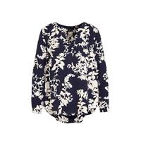 Zizzi gebloemde top Java donkerblauw/ecru - thumbnail