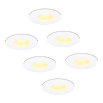 Set van 6 Barcelona - LED platte inbouwspots met lage inbouwdiepte 60mm - 6 Watt 570 Lumen - 2700K Warm wit - GU10 LED Module - Dimbaar - Rond - IP44 voor badkamer, buiten en binnen - Wit Set van 6 Barcelona - LED platte inbouwspots met lage inbouwdiepte 60mm - 6 Watt 570 Lumen - 2700K Warm wit - GU10 LED Module - Dimbaar - Rond - IP44 voor badkamer, buiten en binnen - Wit