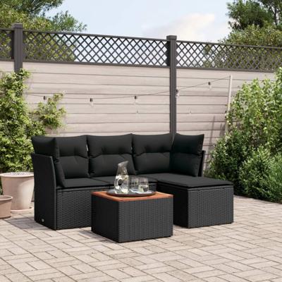5-delige Loungeset met kussens poly rattan zwart 5-delige Loungeset met kussens poly rattan zwart