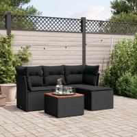 5-delige Loungeset met kussens poly rattan zwart - thumbnail