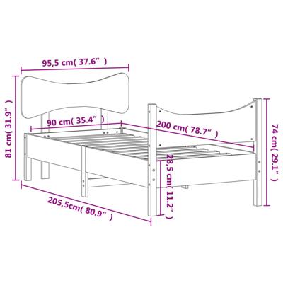 Bedframe zonder matras massief grenenhout wit 90x200 cm