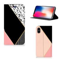 Apple iPhone X | Xs Stand Case Zwart Roze Vormen - thumbnail