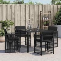 Tuinstoelen 4 st met kussens poly rattan zwart - thumbnail