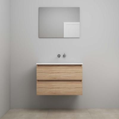 On-Line Badkamermeubelset - 80 cm - Voorgemonteerd - Acryl Wastafel - zonder Kraangat - Spiegel - Eiken