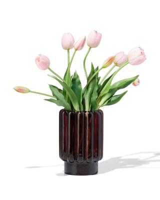 HEMA Vaas 18cm glas ribbel bruin (bruin)