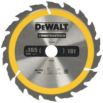 DeWALT Cirkelzaagblad voor Hout | Construction | Ø 165mm Asgat 20mm 18T - DT1933-QZ