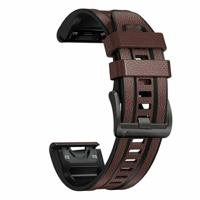 By Qubix - leer + siliconen bandje - Donkerbruin - Compatible met Garmin Instinct 3-50mm - Compatible Garmin bandje - thumbnail