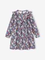 Jurk met ruche en bloemenprint indigoblauw - thumbnail