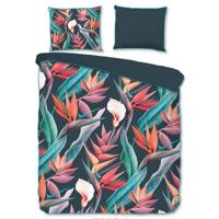 Descanso Dekbedovertrek "bloemen en bladeren" - Multi - (200x200/220 cm) - Biologisch Katoen satijn - thumbnail