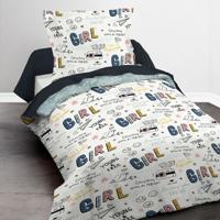 TODAY Kids First 1.11 Kinderbedset - 1 persoon - Dekbedovertrek 140 x 200 en 1 kussensloop 63 x 63 - Witte print - thumbnail