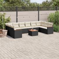11-delige Loungeset met kussens poly rattan zwart - thumbnail
