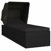 Ligbed met luifel en kussen poly rattan zwart - thumbnail
