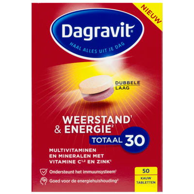 Dagravit Weerstand & Energie Totaal 30 Kauwtabletten Dagravit Weerstand & Energie Totaal 30 Kauwtabletten