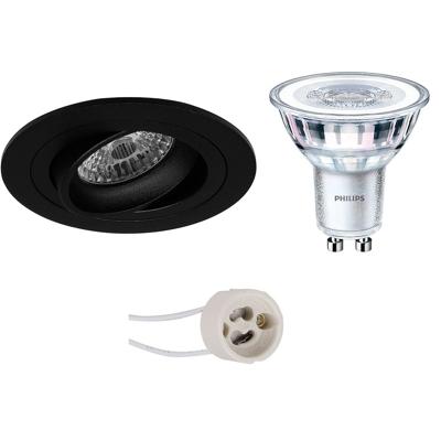 GU10 Inbouwspot Set - Mat Zwart - Inbouw Rond - Kantelbaar - Philips - CorePro 840 36D - Dimbaar - Pragmi Alpin Pro - 4W - Natuurlijk Wit 4000K - Ø92mm