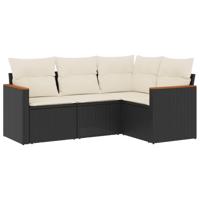 4-delige Loungeset met kussens poly rattan zwart - thumbnail