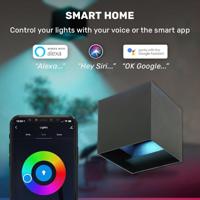 Kansas Smart Wandlamp LED Kubus - Wifi + Bluetooth - 6 Watt 560lm - Dimbaar - RGBWW - IP65 waterdicht - Up&Down lamp - Verstelbaar - Zwart - Google Home, Amazon Alexa en Siri - thumbnail