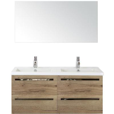 Seville Badmeubelset 120 cm - 4 Laden Natuur Eiken - Wastafel Djazz Dubbel met Spiegel