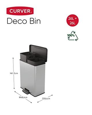 Curver Deco bin slim 254619 Afvalbak 52 l (b x h x d) 486 x 615 x 284 mm Zilver, Zwart 1 stuk(s)