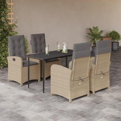 5-delige Tuinset met kussens poly rattan gemengd beige